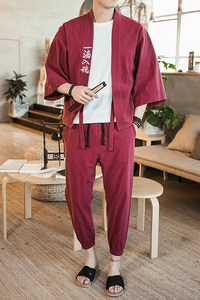 夏大码风刺绣汉服套装棉麻道袍学生情侣休闲两件套 TZ01/P85图片