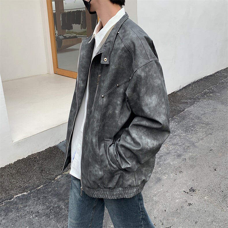 大码美式复古高街重磅皮衣外套机车潮牌夹克225-2-JK601-P105,男装皮衣,星座225-2