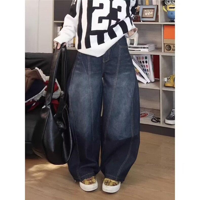 美式复古字母刺绣弯刀牛仔裤夏季宽松休闲潮牌解构阔腿长裤XN7031,男装牛仔裤,星座208-5