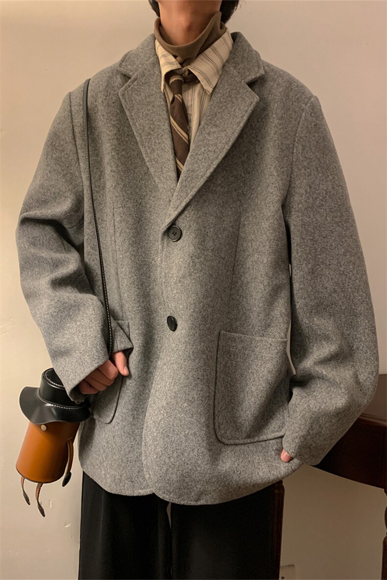 N6169/P95加棉P105冬季新开叉呢料毛呢西服男宽松外套上衣呢大衣,男装西服,电商A141