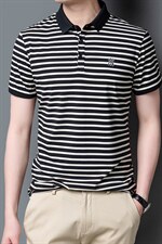 时尚短袖T恤男条纹翻领上衣夏季新款青年男士休闲百搭潮流体恤衫，男装T恤，电商B212（原钱塘6029）