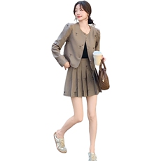 小香风时尚套装裙女2025春季新款法式富家千金感穿搭百褶裙两件套，女装套装/套裙，1D102-1