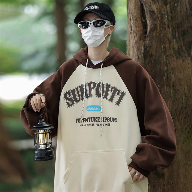 高品质秋款男连帽卫衣字母印花拼色休闲夹克宽松外套WY21P45,男装卫衣,星座1013-1