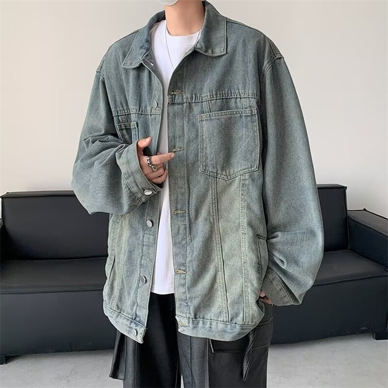 美式牛仔外套男士韩版潮流宽松百搭做旧2024秋冬ins夹克W6141-P59,男装工装外套,星座412-3