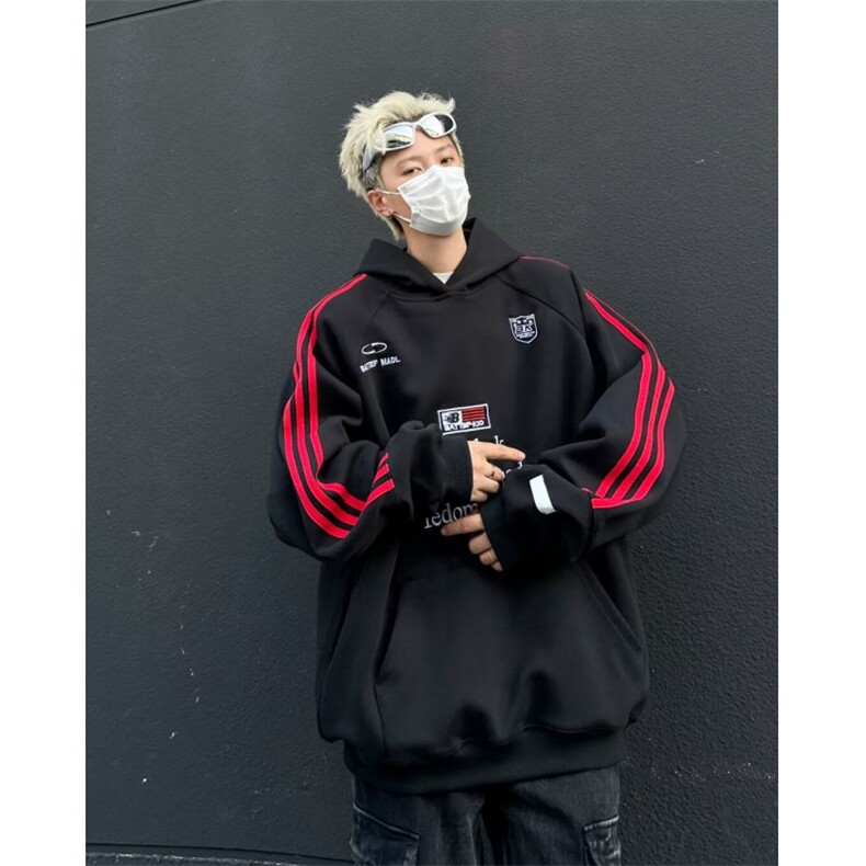 徽章织带连帽卫衣男女秋冬美式复古运动情侣帽衫外套WY8053,男装卫衣,星座1116A-1（原606A）