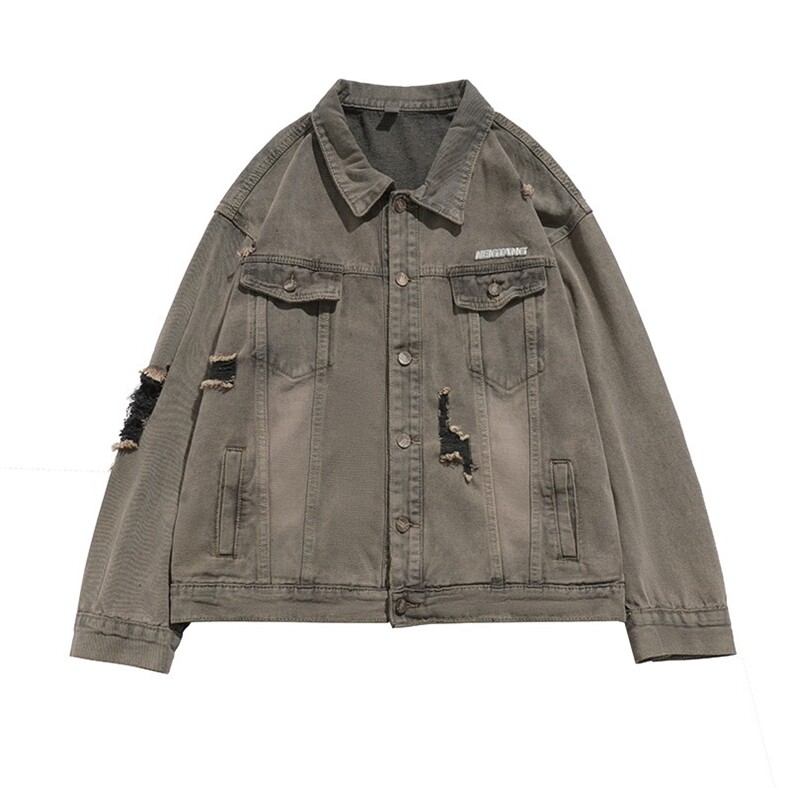 现货2025美式高街设计感水洗破洞牛仔外套男女春季做旧工装潮夹克，男装工装外套，星座302B-3