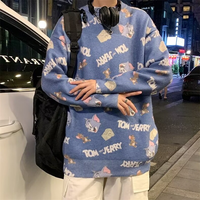 卡通满印圆领毛衣男秋冬韩版bf宽松休闲针织衫M9908P30,男装针织衫/毛衣,星座1116-2
