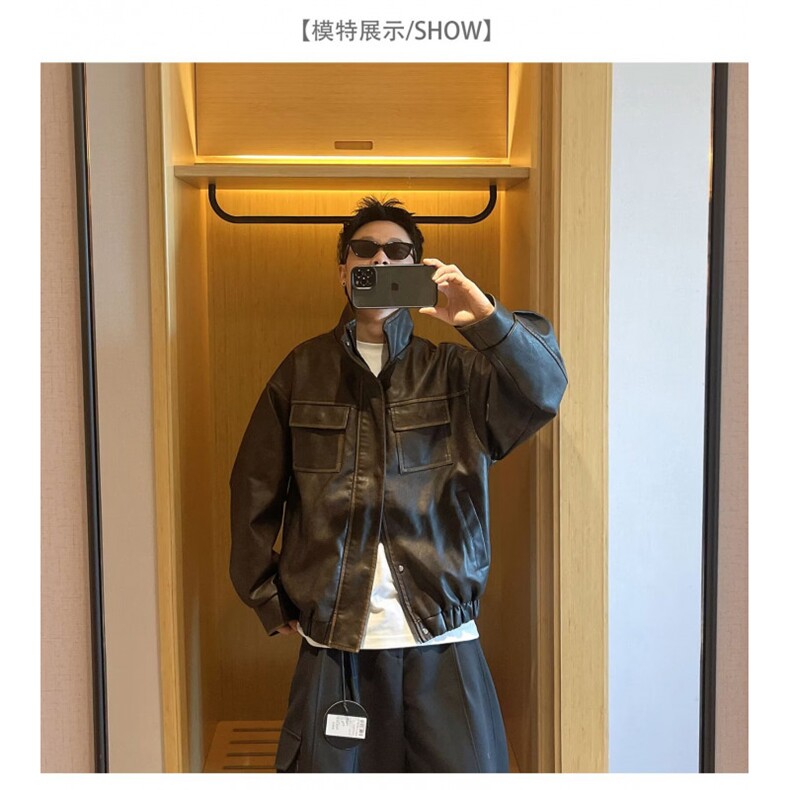 美式复古美拉德皮衣外套男女2025新款秋冬季加绒加厚棉服PU皮夹克,男装夹克,星座506A