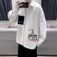 2021春新款个性学院风时尚长袖印花衬衫C035-P45，男装衬衫，电商A177