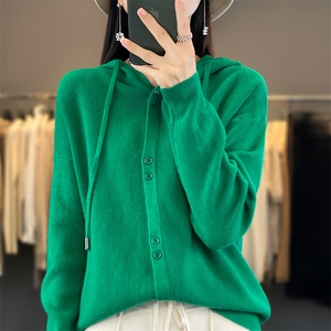 欧货针织开衫女春秋冬新款2023爆款宽松休闲连帽针织卫衣毛衣外套图片