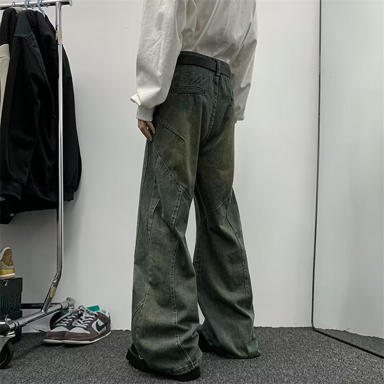 美式高街牛仔裤男韩版潮阔腿个性2024冬季ins宽松长裤RK1264-P59图片