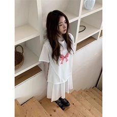 T0711-P25甜美减龄蝴蝶结印花纯棉短袖学院风学生宽松上衣，男装T恤，星座617A-2