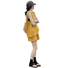 高级感时尚潮流套装女夏新款宽松纯色圆领无袖上衣阔腿短裤两件套，女装套装/套裙，江南