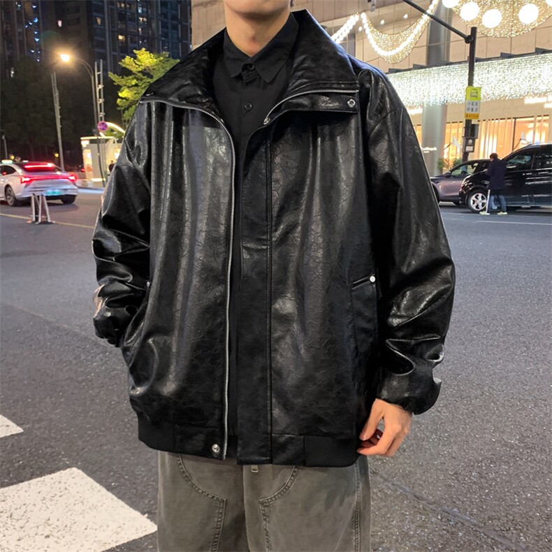 春季潮牌皮衣美式复古情侣翻领PU皮休闲宽松皮夹克外套JK0263-P78,男装夹克,星座308B-2