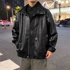 春季潮牌皮衣美式复古情侣翻领PU皮休闲宽松皮夹克外套JK0263-P78，男装夹克，星座308B-2