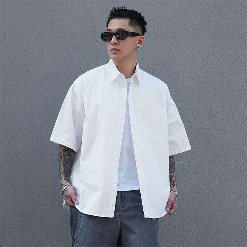 美式工装衬衫短袖夏季宽松纯棉脏染衬衣男A436-0628-P4569,男装衬衫,电商A436