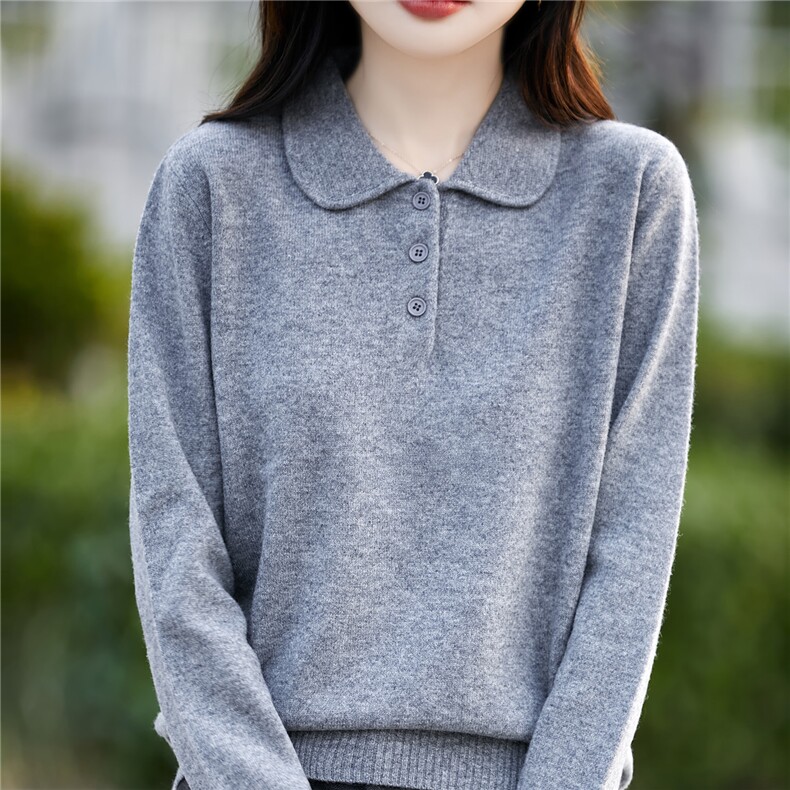 高端POLO领羊毛加厚毛衣女2025冬季通勤针织打底衫内搭,针织衫/毛衣,片语羊绒