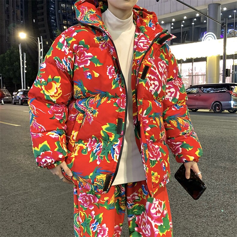 TZ206新中式东北大花男女棉衣套装保暖防寒 上款大差价图片