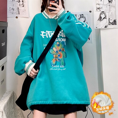 秋冬中性 韩版新款宽松情侣V领休闲加绒卫衣男女潮B608 P55控68图片