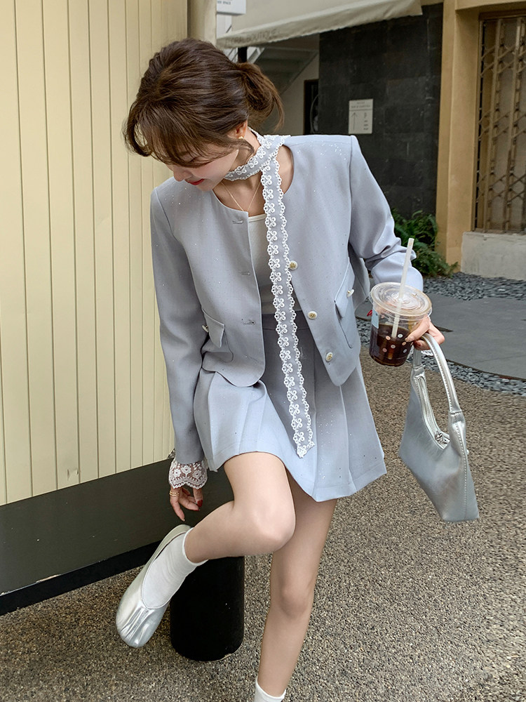小香风短裙套装女春2025秋季新款超火韩系穿搭时尚气质西装百褶裙,女装套装/套裙,霓裳依族