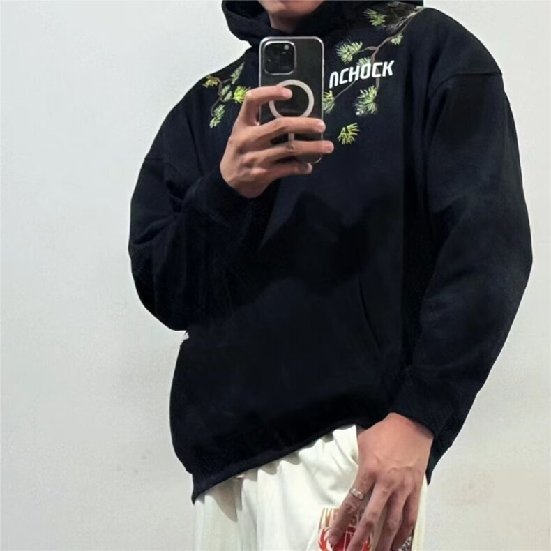 美式复古迎客松重磅刺绣卫衣男小恶魔宽松休闲情侣连帽衫女,男装卫衣,星座506A