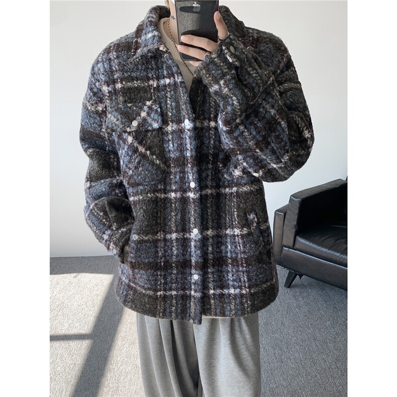 粗花呢格纹棉服复古大码夹棉加厚小香风毛圈格子呢外套LF101特P95,男装棉衣,电商B215