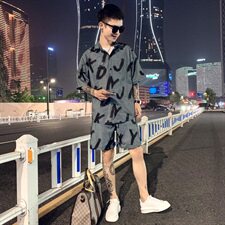 印花套装社会小伙宽松大版短裤短袖两件套A328-2073，男装套装，星座406