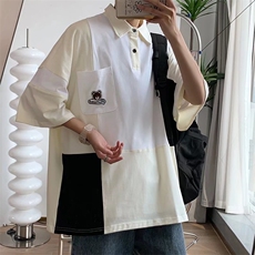 美式高街polo衫短袖t恤夏宽松ins潮情侣设计感小众上衣W2448-P32，男装Polo衫，星座412-2