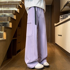 胖胖哥美式潮流冰丝凉感夏季休闲裤子男松紧腰百搭长裤阔腿直筒，男装休闲裤，电商A102