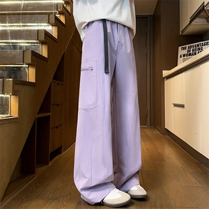 胖胖哥美式潮流冰丝凉感夏季休闲裤子男松紧腰百搭长裤阔腿直筒图片