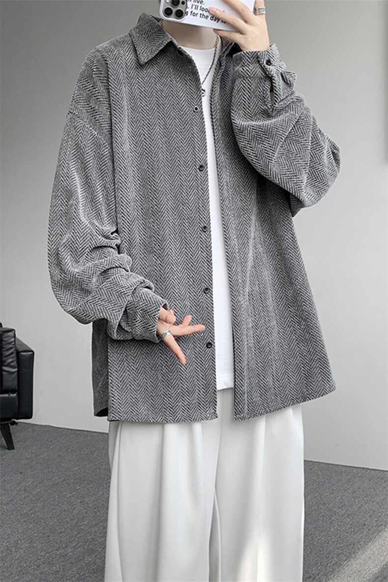 8XL-M人字纹小香风衬衫男生春秋衬衣宽松慵懒垂感外套CS29008P45,男装衬衫,电商B312