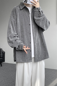 8XL-M人字纹小香风衬衫男生春秋衬衣宽松慵懒垂感外套CS29008P45图片
