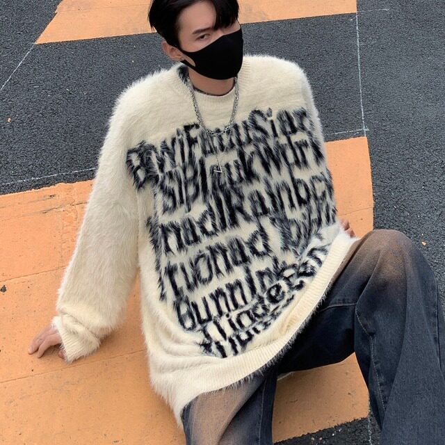 美式复古慵懒风毛衣男情侣宽松圆领针织衫毛衣字母提花MY2500-P55,男装针织衫/毛衣,星座1008