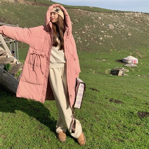 冬款现货白鸭绒口袋飘带连帽中长款羽绒服2C239-S23-P290-K398图片