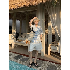 【有货】DCS152-特批40度假风波浪镂空翻领衬衫短袖男夏季衬衣潮，男装T恤，星座603-2