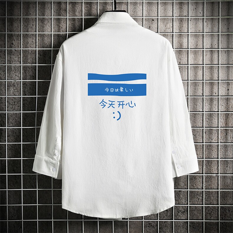 QC58033-P45 亚麻七分袖衬衫男大码五分袖衬衣男短袖 网格挂拍图片
