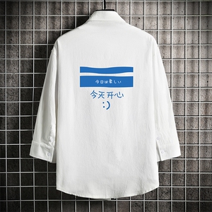 QC58033-P45 亚麻七分袖衬衫男大码五分袖衬衣男短袖 网格挂拍图片