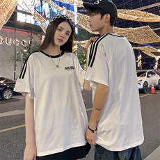 200克宽松圆领三条杠短袖T恤棉情侣团队服班服定制潮男女V4，男装T恤，星座115A-3