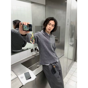 现货~老钱风罗马格意式一片领猫眼宝石扣polo长袖男~C25231批55,男装卫衣,星座1411A-6