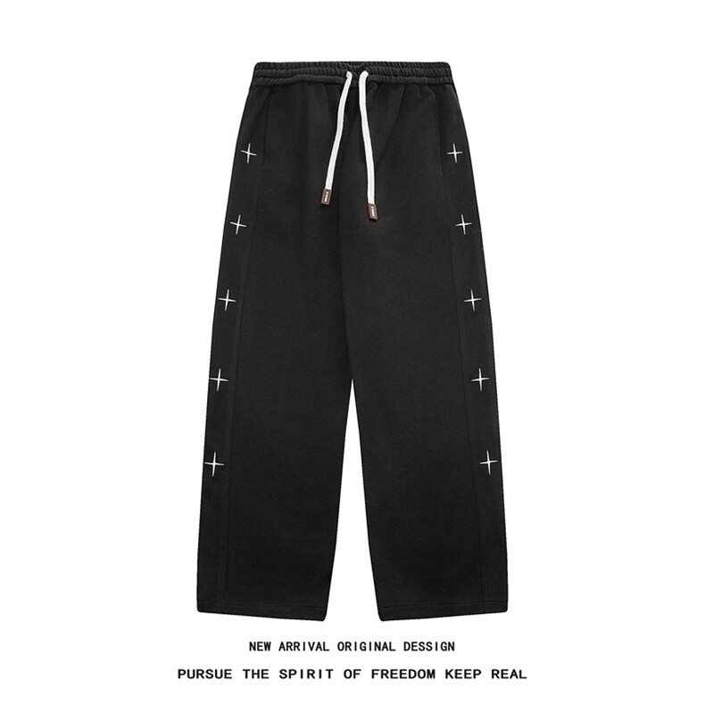 K128/P50春装新款现货刺绣运动裤男卫裤宽松大码宽松休闲裤直筒裤,男装休闲裤,电商基地A050