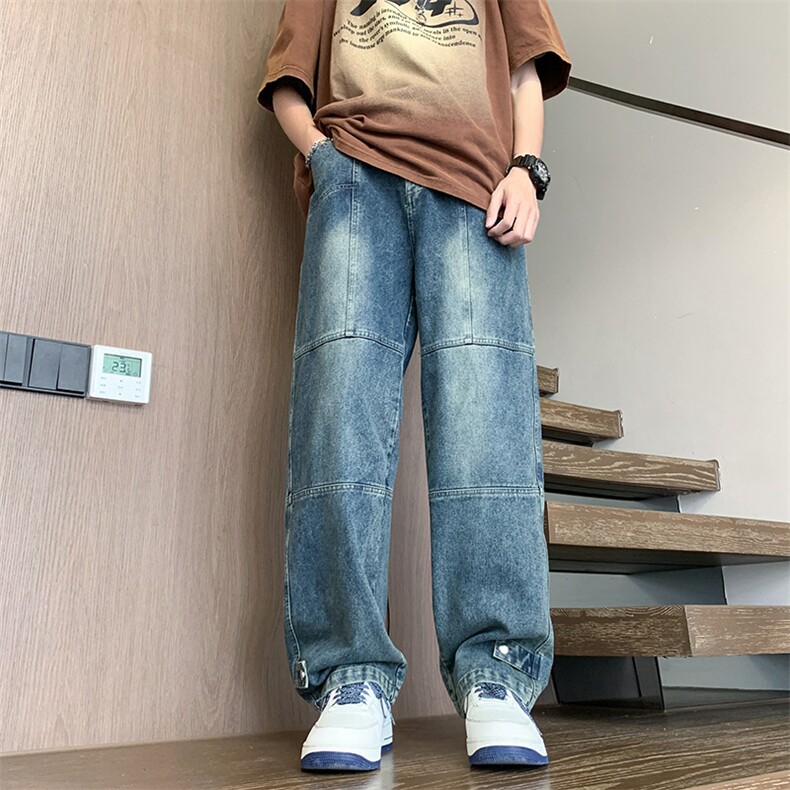 2024港风复古宽松磨白牛仔裤休闲百搭长裤牛仔裤K24125-P55图片
