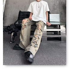 【有货】DA204-批45美式复古废土风破洞牛仔裤男款潮牌休闲拖地裤，男装牛仔裤，星座603-2