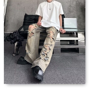 【有货】DA204-批45美式复古废土风破洞牛仔裤男款潮牌休闲拖地裤图片