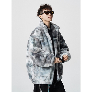 羊羔毛棉衣潮扎染设计情侣大码M-5XL毛绒外套男YG7503P128控168图片