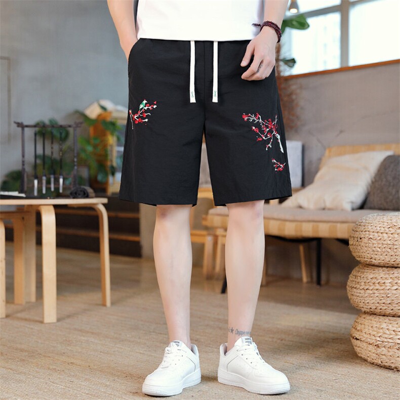 风大刺绣短裤男中式休闲百搭五分裤沙滩裤XZ310B-3-DK1901-P27,男装牛仔裤,星座310B-3