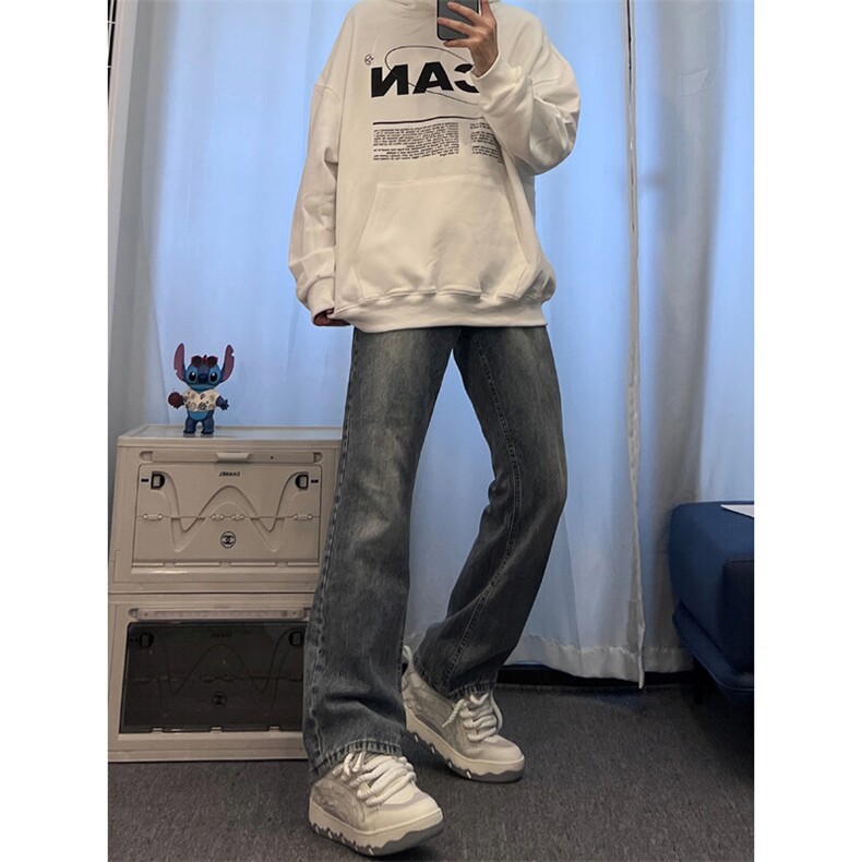 美式hiphop牛仔裤修身直筒微喇叭裤 68图片
