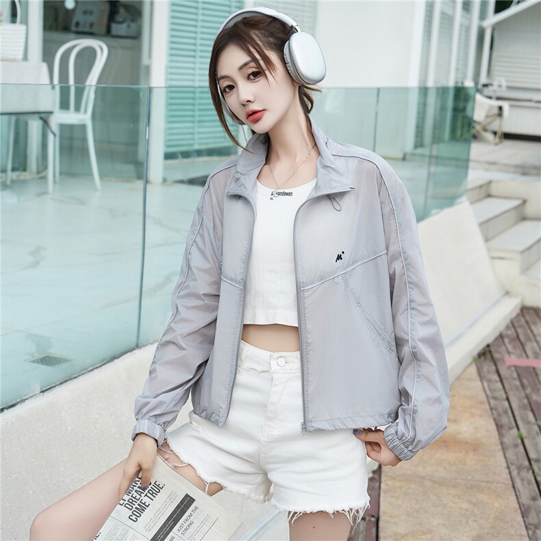 灰色韩系时尚高级感气质防晒外套女2025夏季新款宽松休闲上衣,女装短外套,安之芮娜