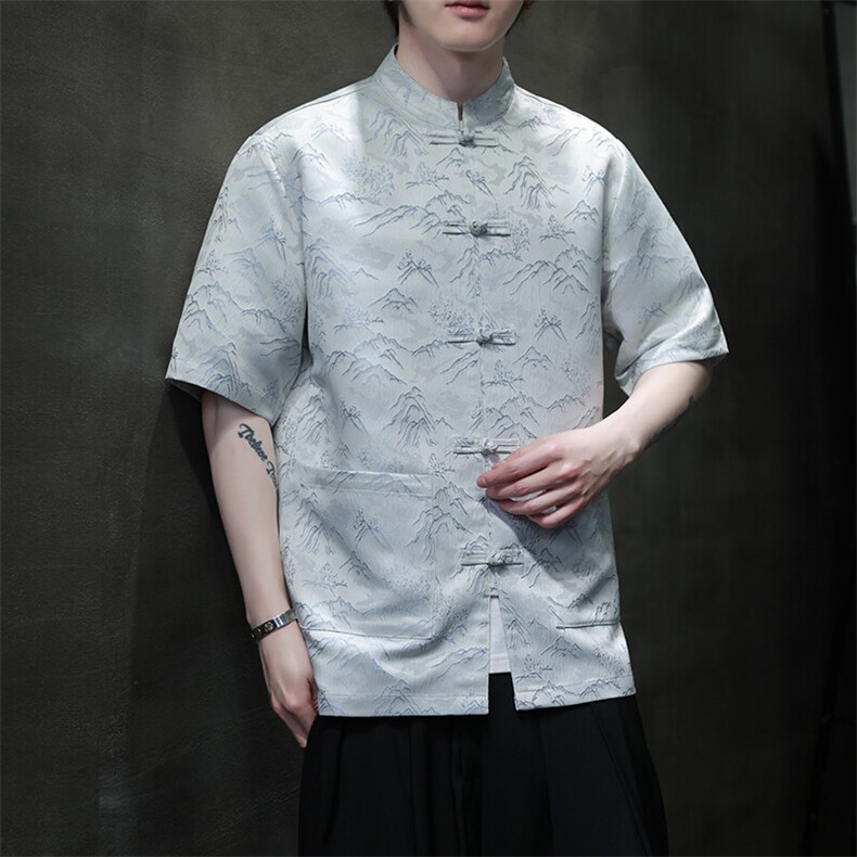 现货T恤复古风夏季新款宽松大码短袖衬衫A021-CS7098-P70,男装T恤,电商A021