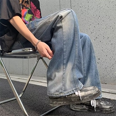 高街牛仔裤男士韩版潮流做旧帅气直筒2024新款ins长裤RK1854-P49，男装牛仔裤，星座412-3