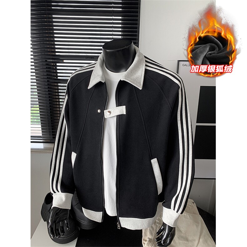 500g华棉银狐绒三条杠大码加厚卫衣外套男W5089J加绒-特P70控128，女装短外套，电商A001